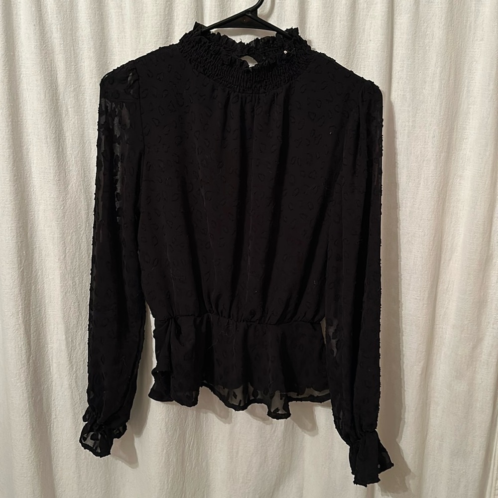 Black high waist sheer sleeved blouse